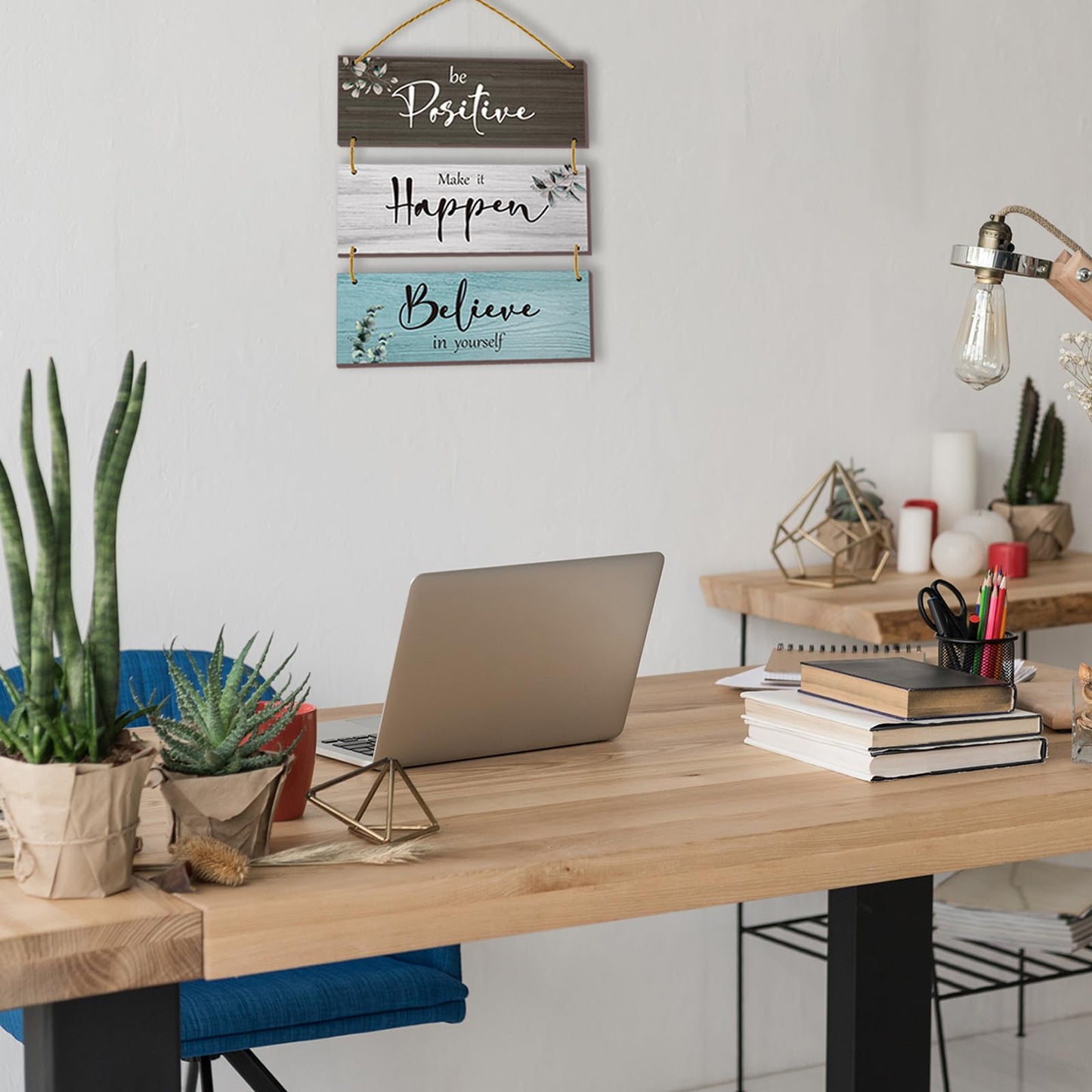 FENCORDAR 3 Pcs Office Wall Decor Inspirational Rustic Motivational Plaques With Sayings Wooden Farmhouse Positive Hangings for Home Bathroom Bedroom Kitchen(Fresh 12x4inch)