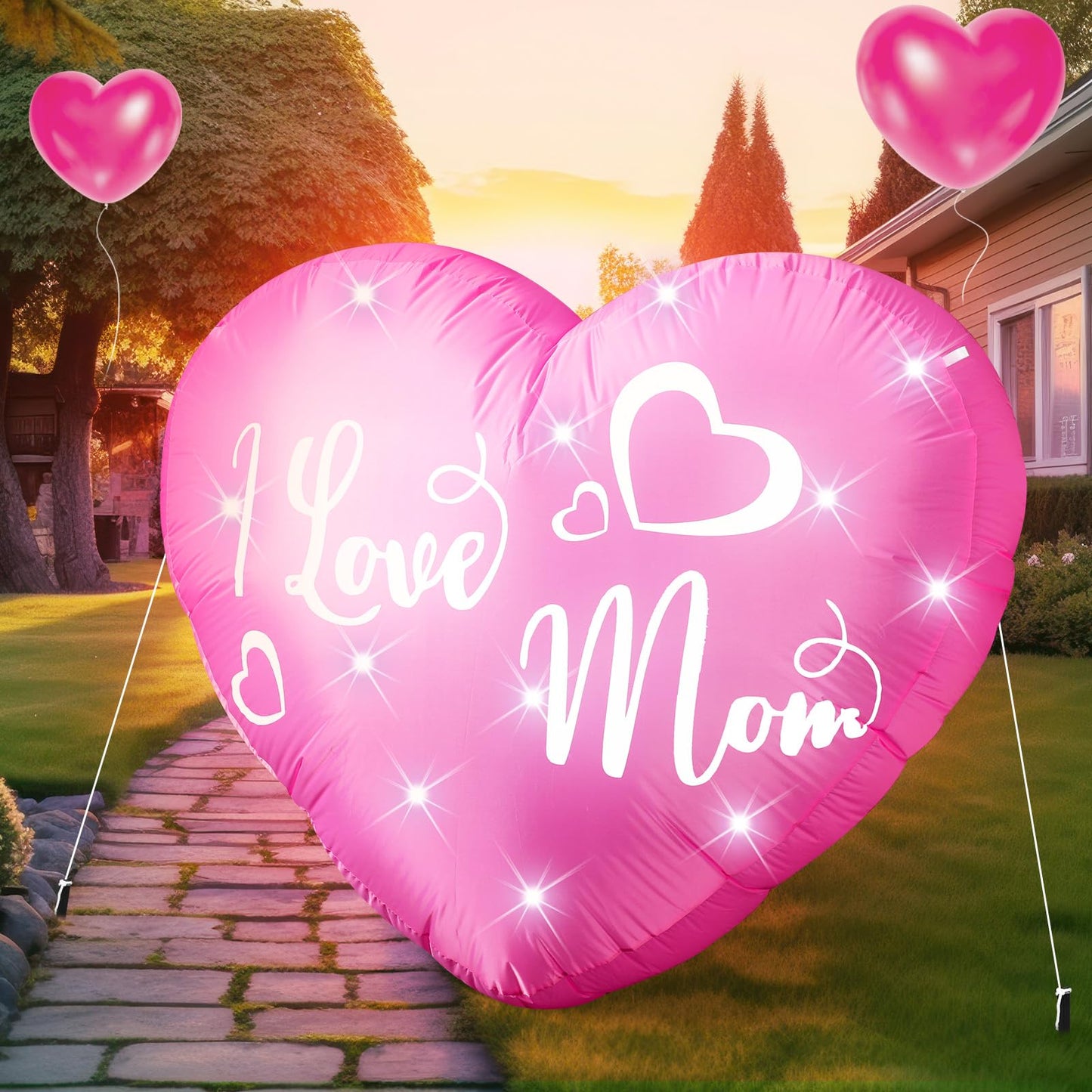 VIHOSE 4.2 ft Mother's Day Inflatables Decoration I Love Mom Blow up Decor Heart LED Lights Inflatable Decor for Outdoor Yard Garden Lawn Decoration Mom Gifts Party Supplies
