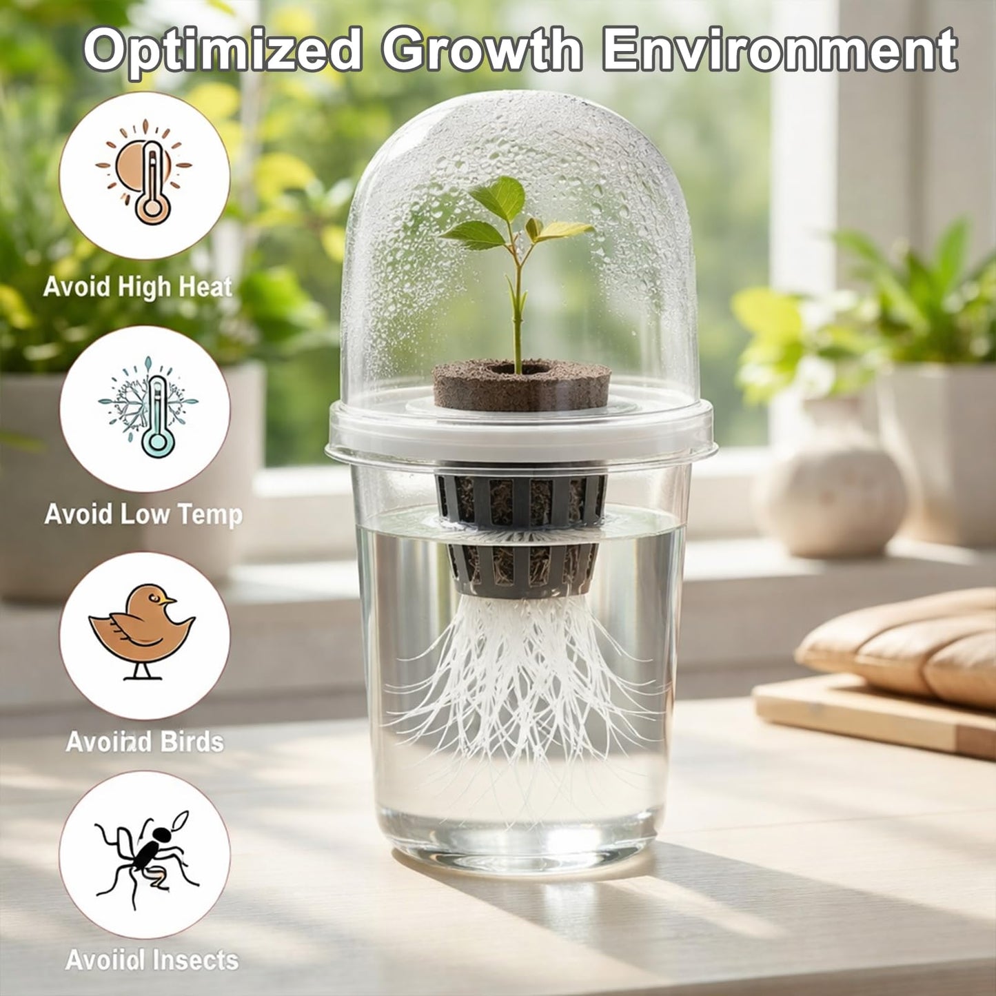 BLUASPAY 12 Pack Transparent Hydroponic Cups with Humidity Domes, 5in1 Hydroponics Growing System Kit, Clear Self Watering Planters for Indoor Plants, Herbs, Seed Starting, Root Monitoring