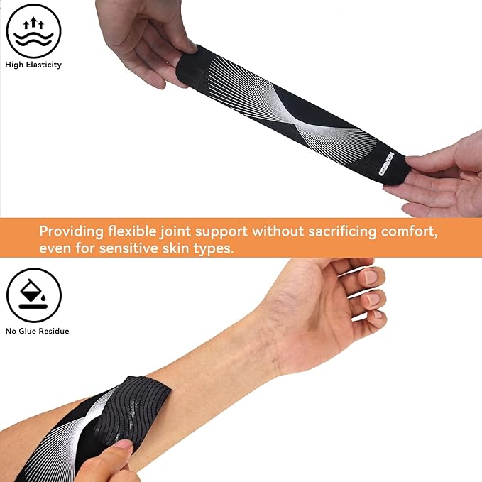Precut Kinesiology Tape - 60 Strips (3 Rolls) | Waterproof Kinesiology Tape for Muscle & Joint Support, Athletic Knees, Shoulders, Back Pain Relief | Sport Tape for Weightlifting, Running