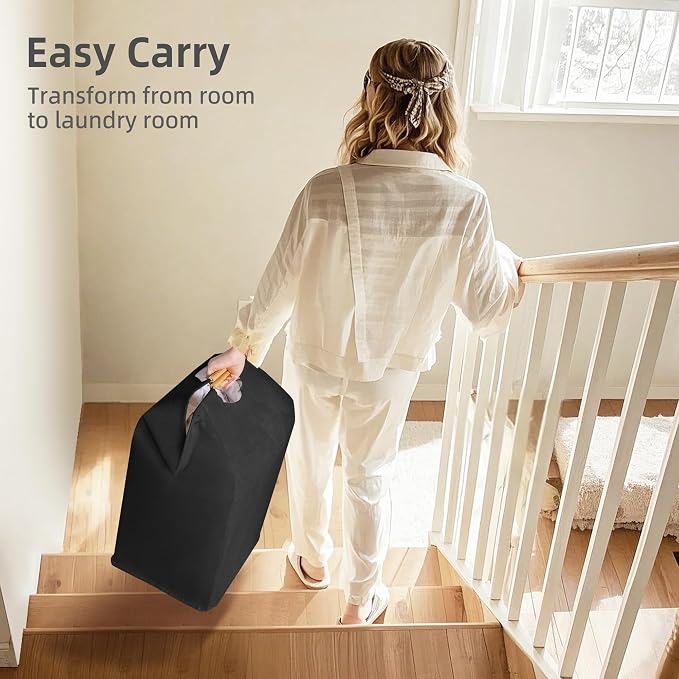 STORAGE MANIAC 3-Pack Large Laundry Hamper, 80L (21.1 Gal) Collapsible Laundry Basket with Bamboo Handles, Freestanding Waterproof Clothes Hamper for Laundry Room, Bedroom, Dorm, Towels, Black