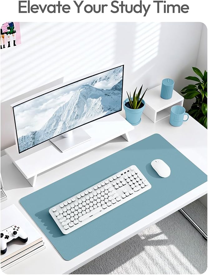 YSAGi Leather Desk Protector, Office Mat, Large Mouse Mat, Non-Slip PU Leather Blotter, Laptop Desk Mat, Waterproof Writing Pad for Office and Home(Aquamarine, 40" x 24")
