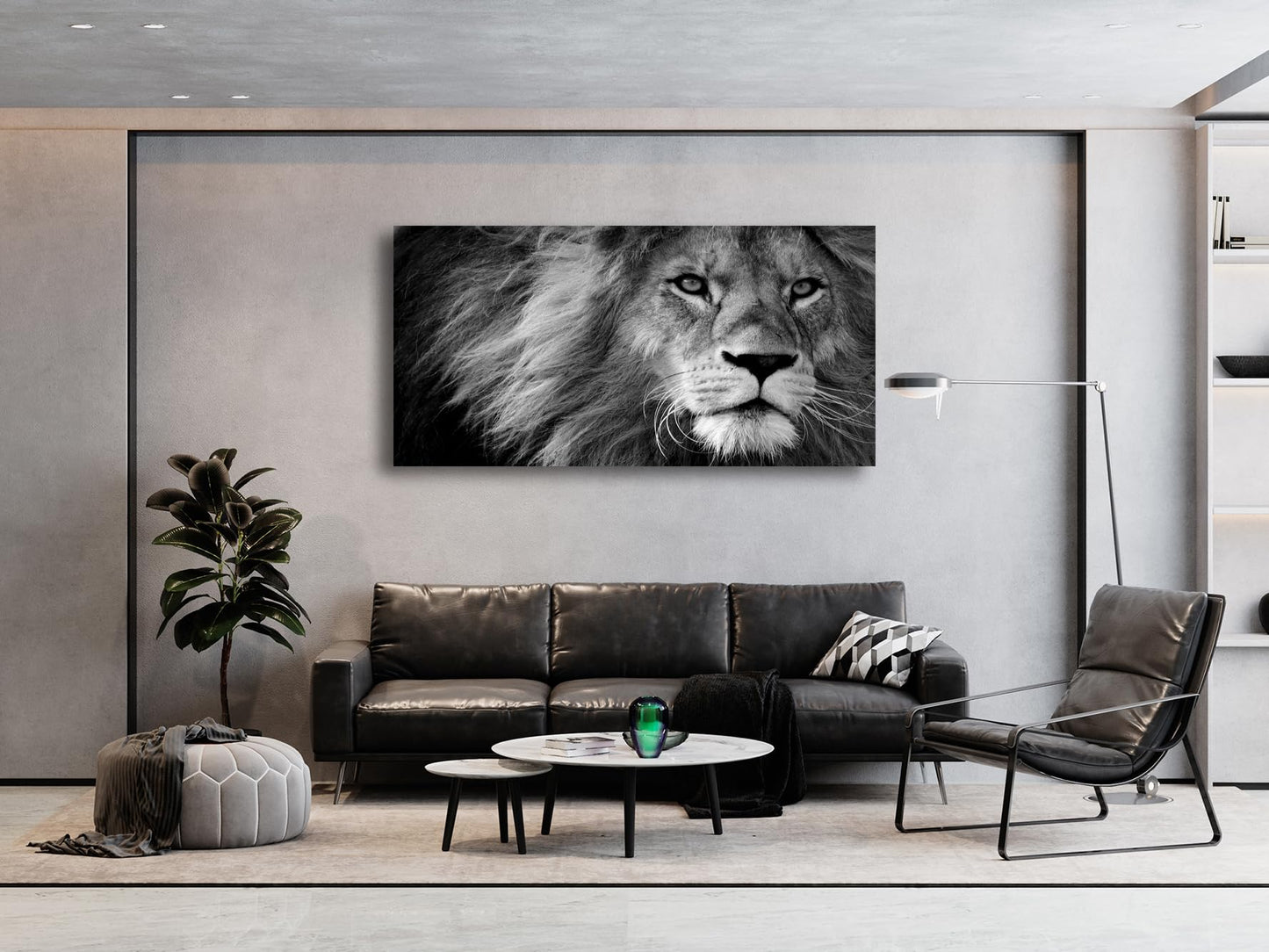 Baisuart-D0162 Canvas Prints Wall Art Grey lion Stretched Canvas Wooden Framed for living Room Bedroom and Office
