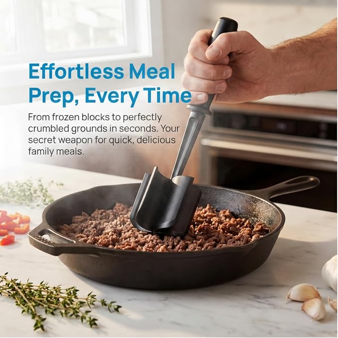 Meat Chopper, Premium Heat Resistant Meat Masher, 5 Blades Ground Beef Masher, Non Stick Hamburger Smasher, Nylon Potato Masher, Dishwasher Safe, Black