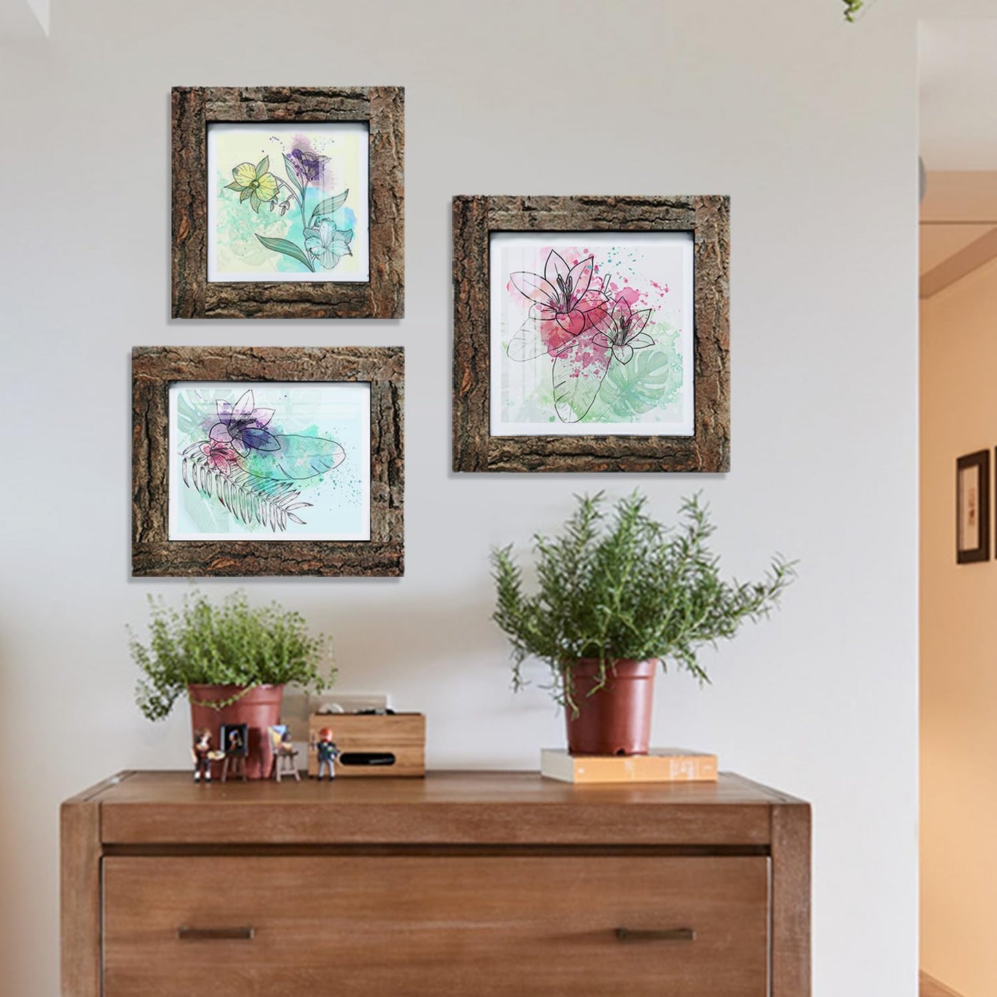 IKEREE 5x7 Rustic Picture Frames with Real Bark, Made of Natural Wood and Real Glass, Display Pictures for Tabletop or Wall Mounting.