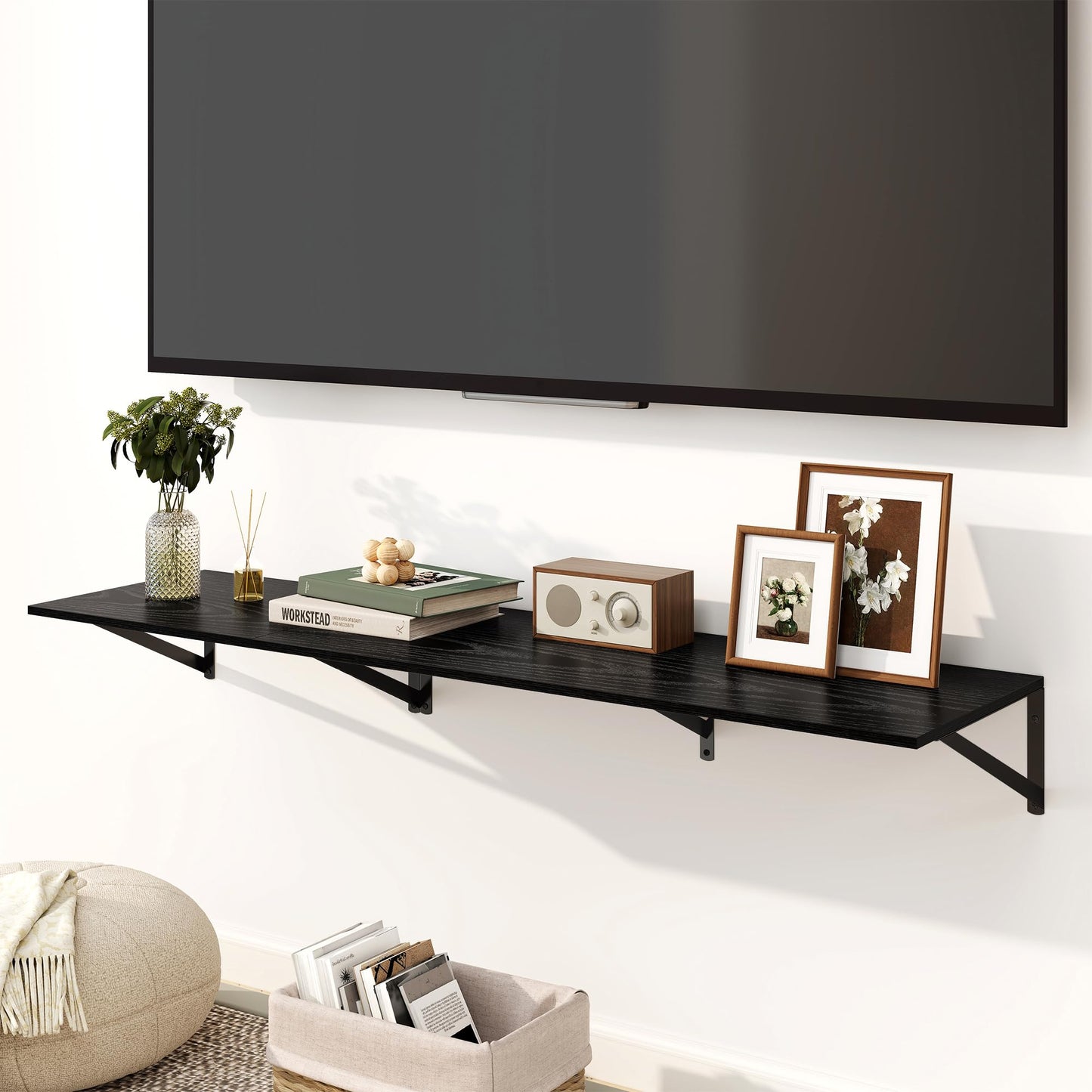 Fun Memories Floating Shelves for Wall, 12 Inch Deep Floating Shelves Set of 2, 16W x 12D Large Wall Shelf with Sturdy Metal Brackets for Living Room, Bathroom, Bedroom and Kitchen, Black