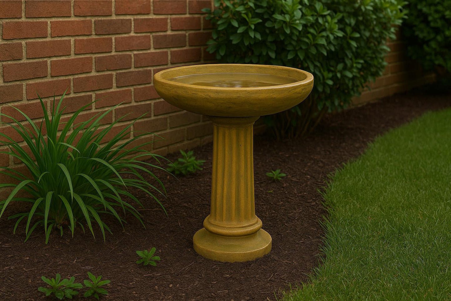 Solid Rock Stoneworks Classic Collanade Concrete Birdbath – 26” Tall Outdoor Garden Accent – Heavy-Duty Cast Stone Bird Bath – Weather Resistant Yard Décor – Made in USA- Brushed Moss Stain