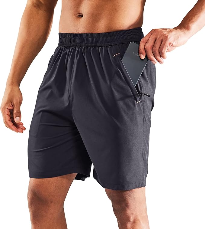 MIER Men's Quick Dry Running Shorts with Zipper Pocket, Elastic Waist Athletic Workout Exercise Fitness Shorts, 7 Inch