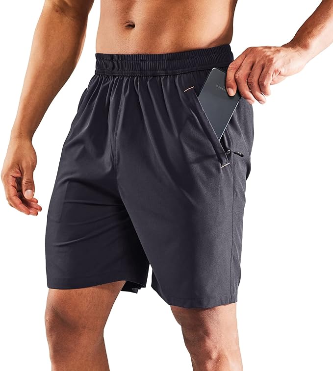 MIER Men's Quick Dry Running Shorts with Zipper Pocket, Elastic Waist Athletic Workout Exercise Fitness Shorts, 7 Inch