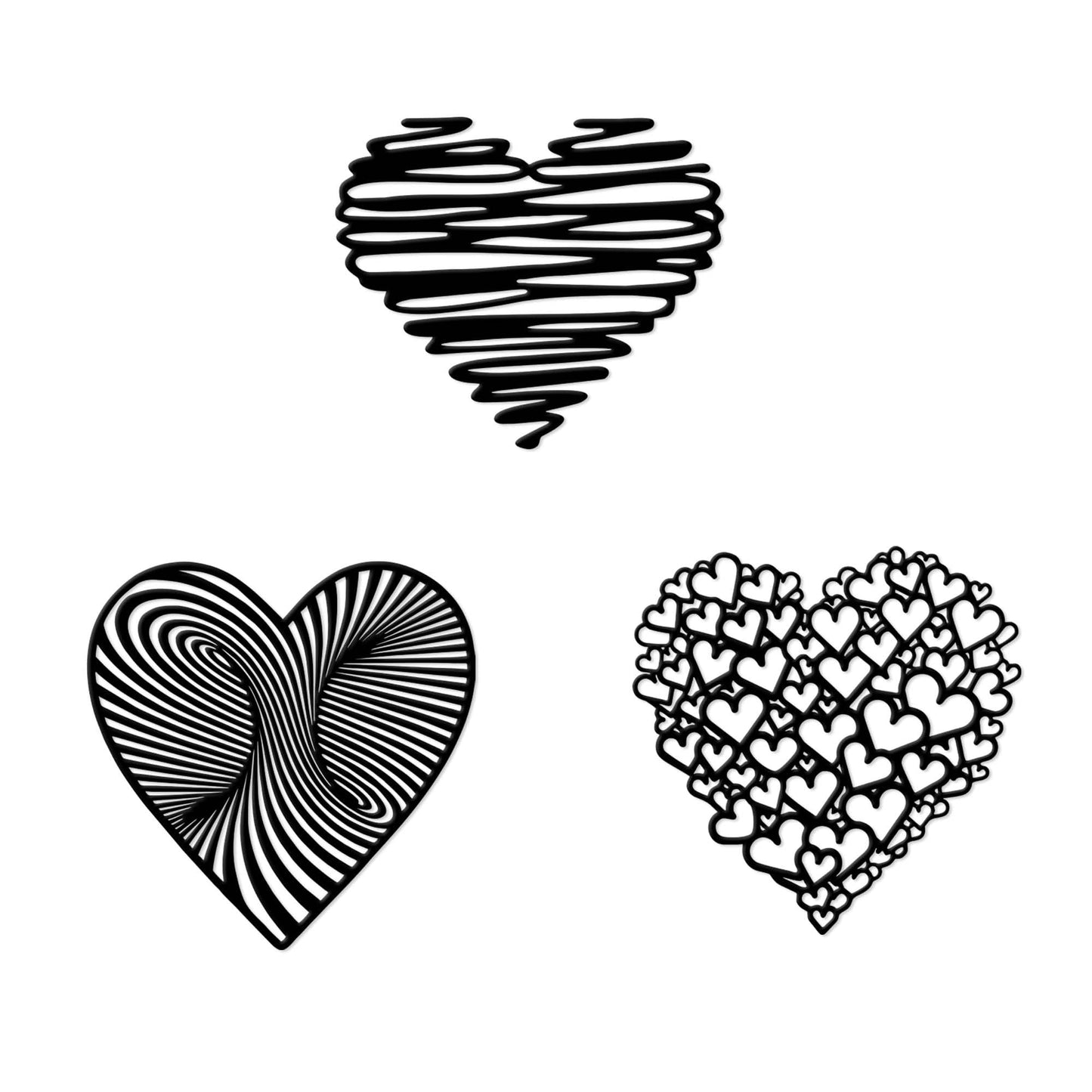 YATEASLU Set of 3 Heart Wall Decor Unique Metal Art Designs for Bedroom, Living Room, and More – Perfect for Adding Warmth and Elegance to Any Space (11.8 * 11.8 inch)