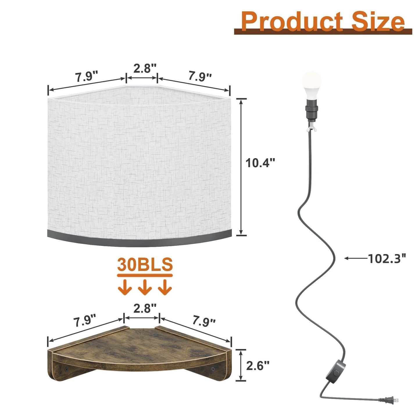 YAOHUOO Corner Shelf Wall Mounted with Light, Set of 3 Corner Floating Shelves with Cord Hole for Cable Box, Round End Wall Mounted Floating Shelf for Bedroom, Living Room and Kitchen, Rustic Brown