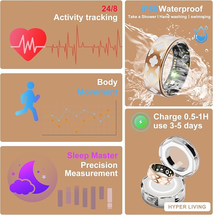 Smart Ring Health Tracker, Sleep Tracker Ring with Heart Rate, Waterproof Fitness Ring for Activity Monitoring/Steps/Distance/Calories, Air Gesture (11)