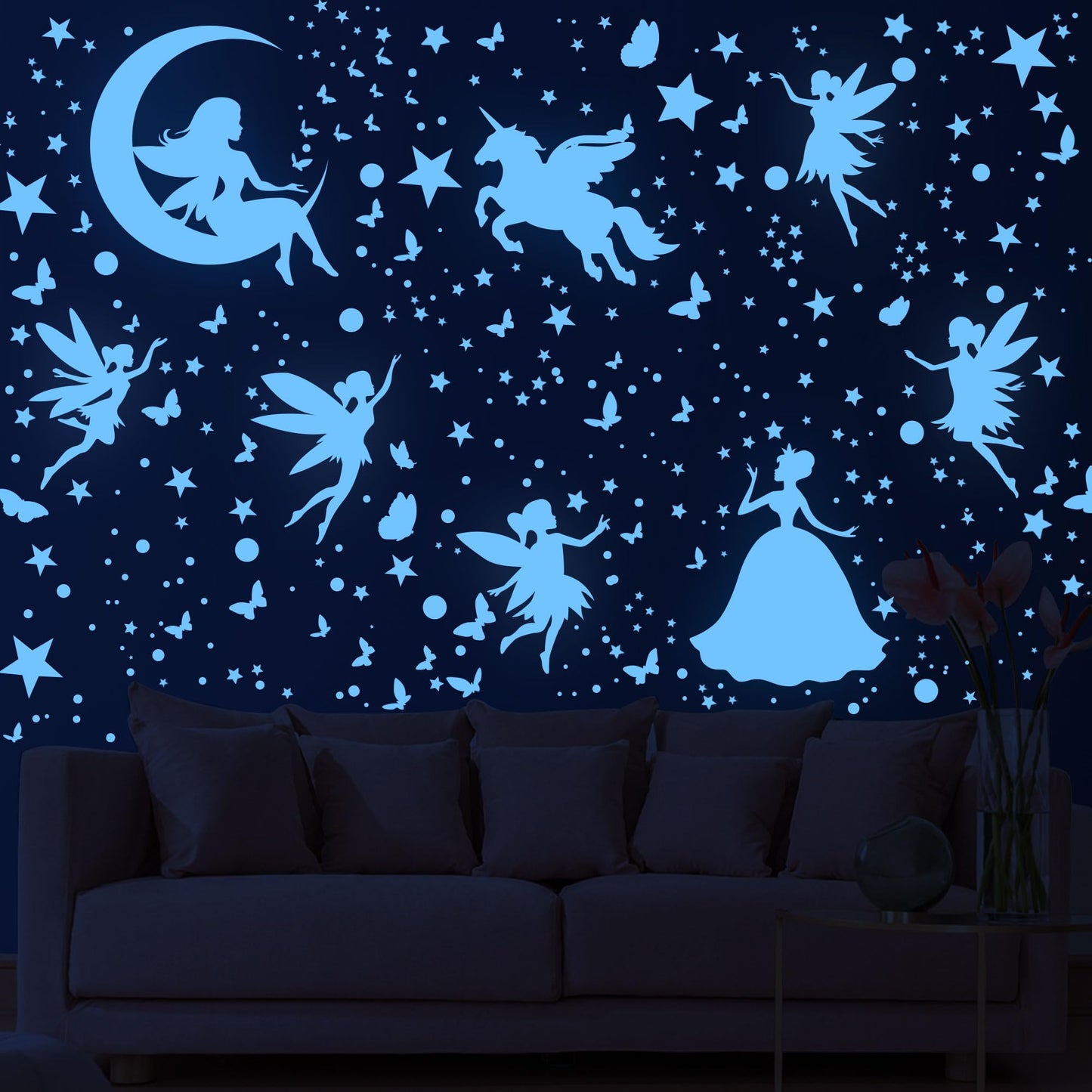 Glow in the Dark Stars Unicorn Bedroom Decor for Girls - Fairy Butterfly Wall Decals, Space Galaxy Wall Stickers for Ceiling, Kids Nursery and Living Room Wall Decor