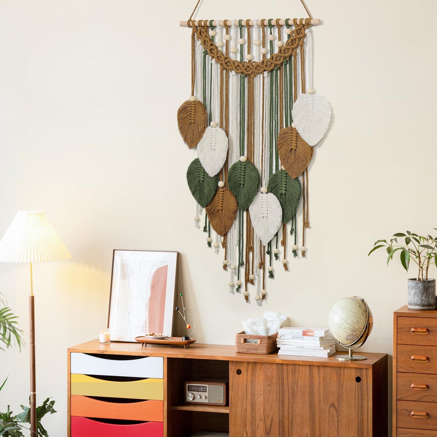 Weldomcor Macrame Wall Hanging Boho Leaf Woven Tapestry, Bohemian Chic Home Decor Modern Handmade Leaves Feather Wall Art Decorations for Bedroom Living Room Apartment Ornament 16.5" W X 31.5" L