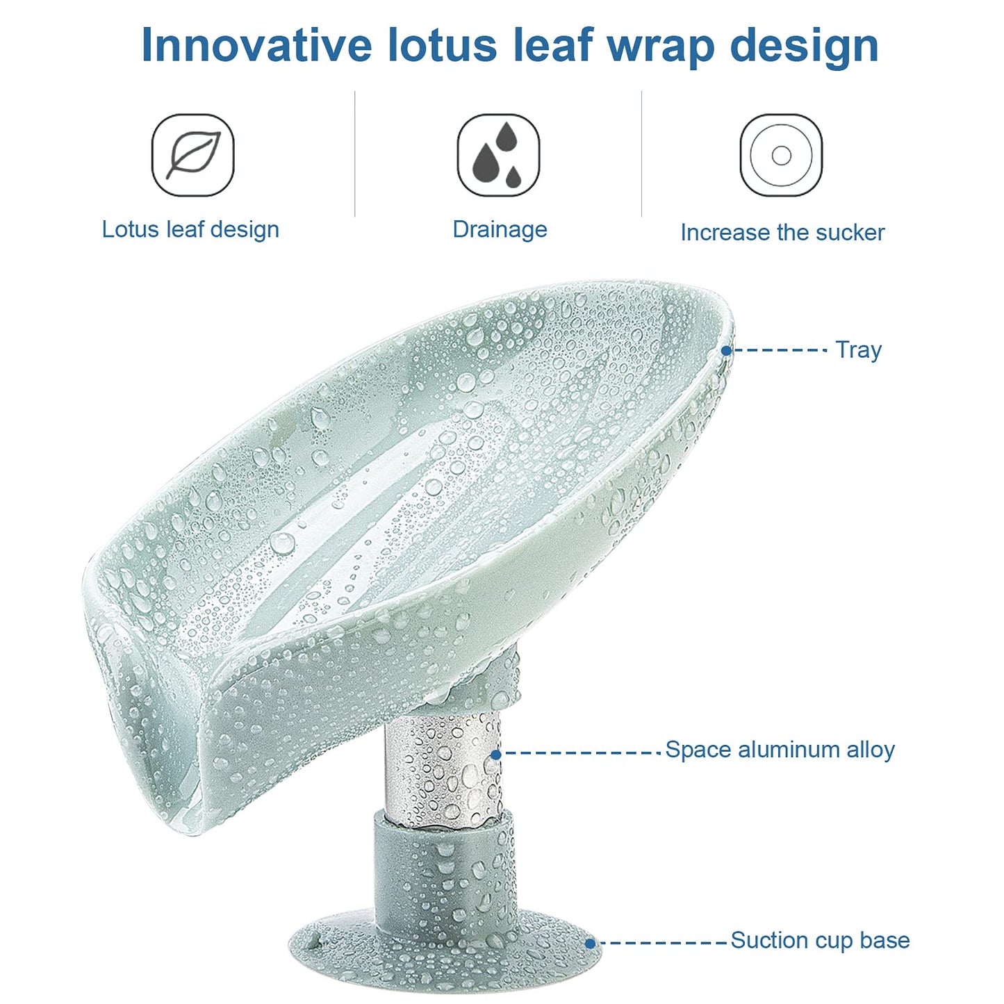 2Pack Soap Holder Leaf-Shape - Self Draining Soap Dish Holder, Not Punched Easy Clean Bar Soap Holder, with Suction Cup Soap Dish Suitable for Shower, Bathroom, Kitchen Sink (Grey + Green)
