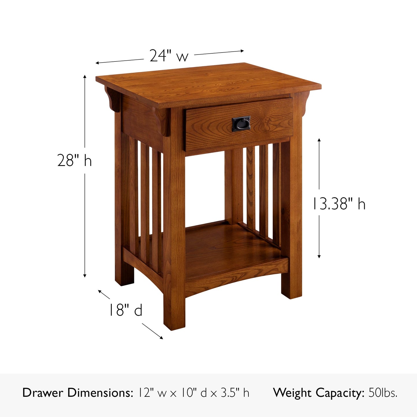 Leick Home 8222 Mission Impeccable End Table with Drawer, Made with Solid Wood, Side Table for Living Room, Bedroom, Medium Oak Finish Nightstand Table