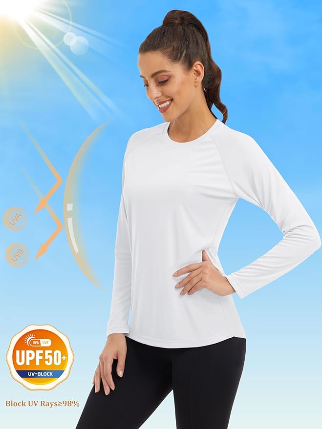 MAGCOMSEN Women's 2 Pack Long Sleeve Shirts UPF 50+ Sun Protection Quick Dry Swim Shirt for Rash Guard Fishing Workout