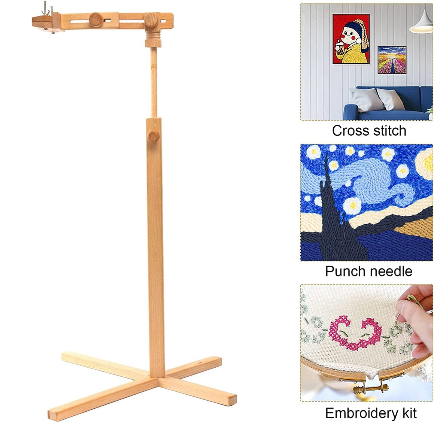 Adjustable Wooden Embroidery Stand - Standing Lap Stand for Needlework and Cross Stitch Table - Perfect Floor Frame for Embroidery Enthusiasts