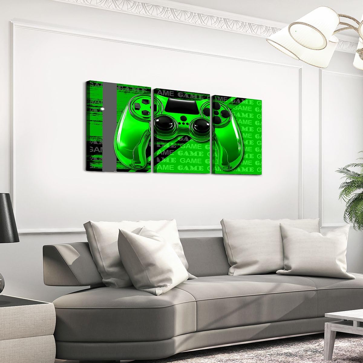Feelyou Gamer Canvas Wall Art 12" x 16" 3 Piece Game Controller Office Wall Artwork Posters for Teens Adults Gaming Gifts Bathroom Wall Art for Home Gamepad Green and Black Wall Painting