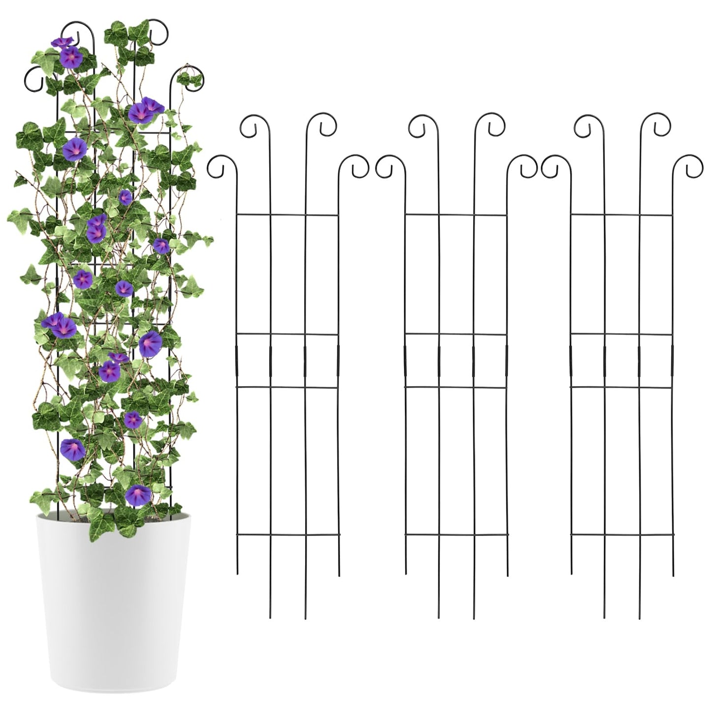 ANCOUUIN 4 Pack 32'' Wave Shape Black Metal Trellis for Climbing Plants Indoor & Outdoor, Garden Trellis for Houseplants Flowers Vine Ivy