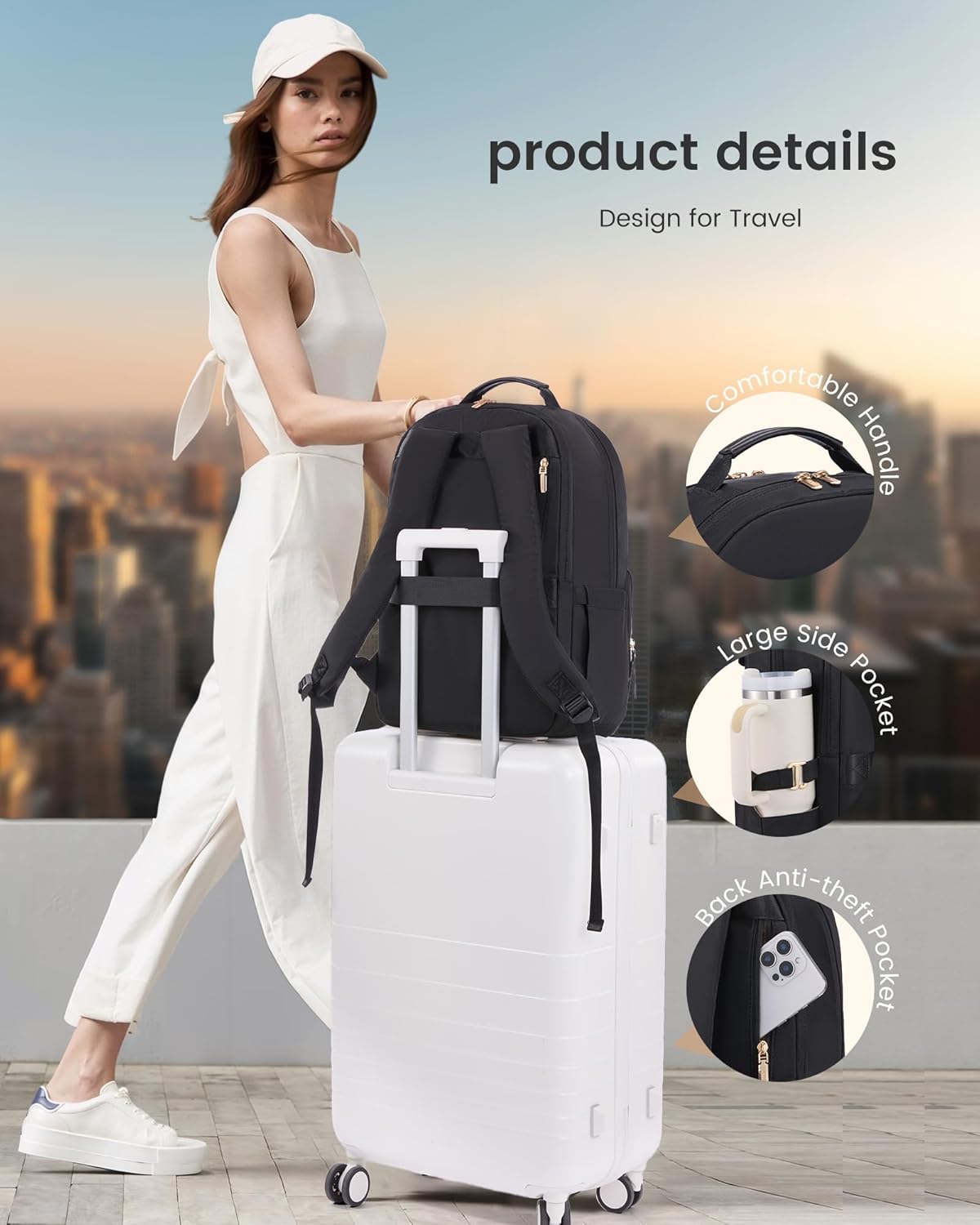 Backpack 17.3" Backpack LOVEVOOK Laptop for Women with Leather Trim & Tumbler Pockets, Work Purse, Travel Personal Item