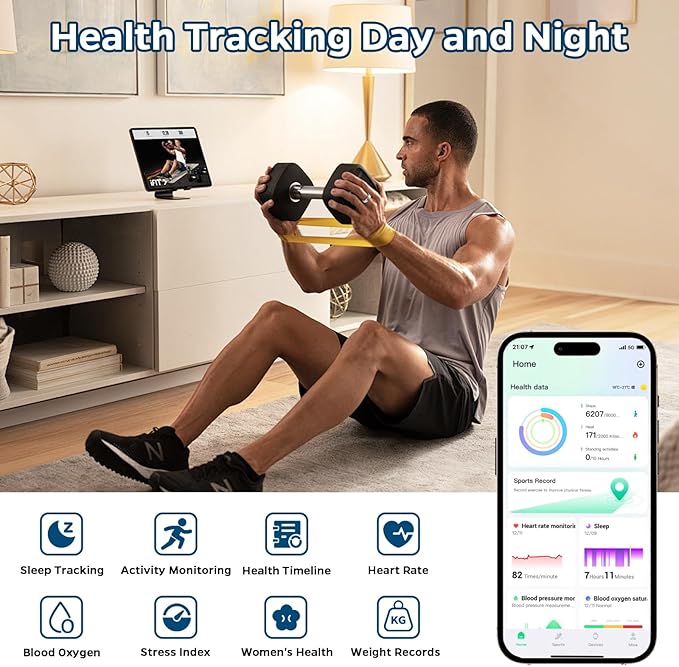 Smart Ring Health Tracker, Sleep Tracker Ring with Heart Rate, Waterproof Fitness Ring for Activity Monitoring/Steps/Distance/Calories, Air Gestures, Up to 7-Day Battery, for iOS Android (Silver,#8)