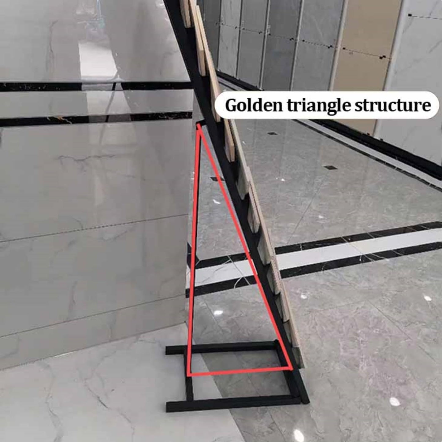 Metal Ceramic Tile Display Rack, Standing Slotted Flooring Display Shelf, Large Floor Storage for Tiles, Wooden Floor Sample Holder for Showroom & Retail Use (Double Row)(Gold,Small)
