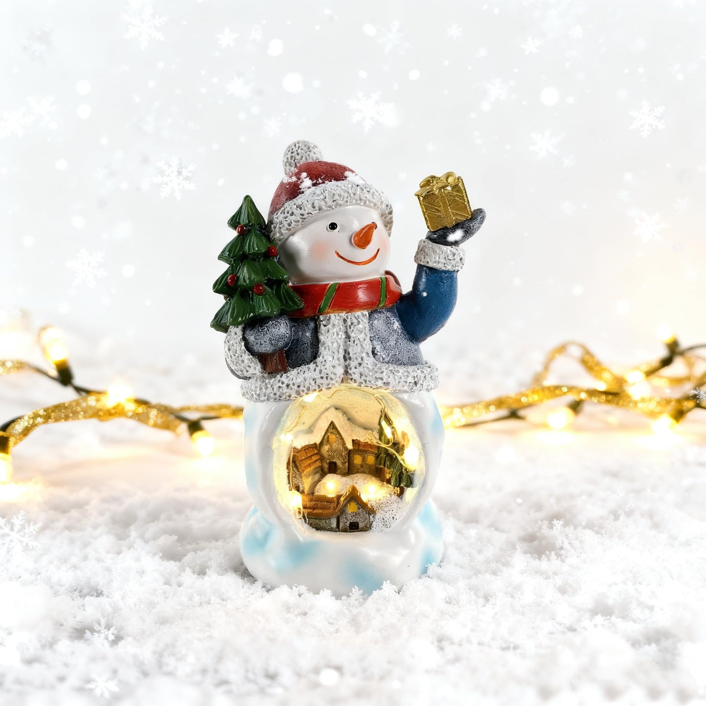 Yiosax Christmas Indoor Decorations Snowman Figurine Snowman House Light Decor Christmas Village Houses Statue Decorations Table Gift Winter Decor