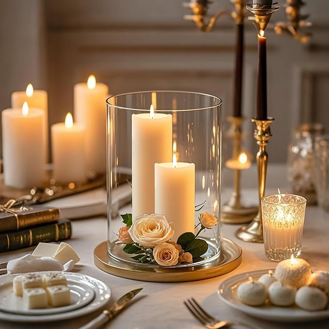 TBWIND 6Pcs Glass Cylinder Vases for Centerpieces, 6" x 4.7" Wide Mouth Flower Vase Hurricane Glass Candle Holders, Clear Vases Bulk with 2 Floral Tapes for Floating Candles Wedding Party Home Decor