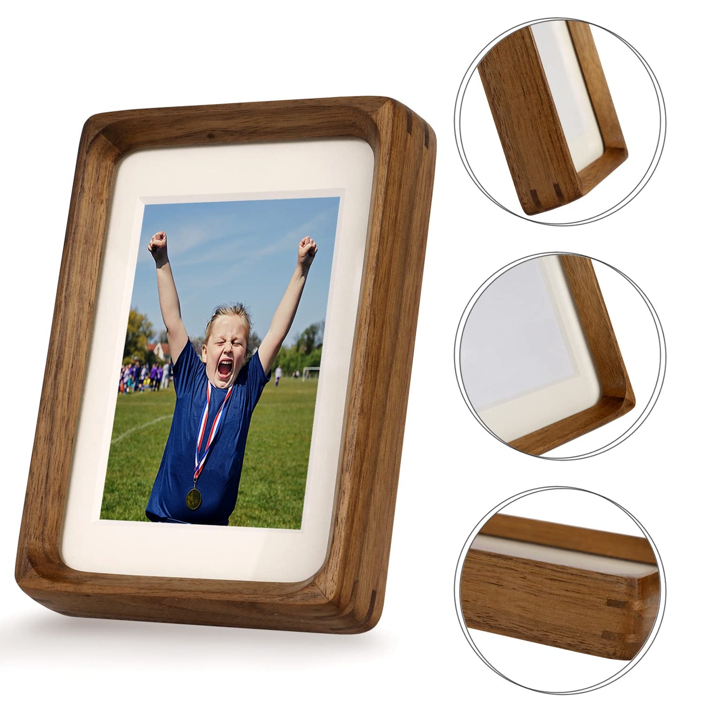 FLECHAZO 6x8 Picture Frame Wood with 5x7 Mat, Natural Solid Walnut Wooden 6 by 8 Photo Frames for Tabletop or Wall Mounting Display