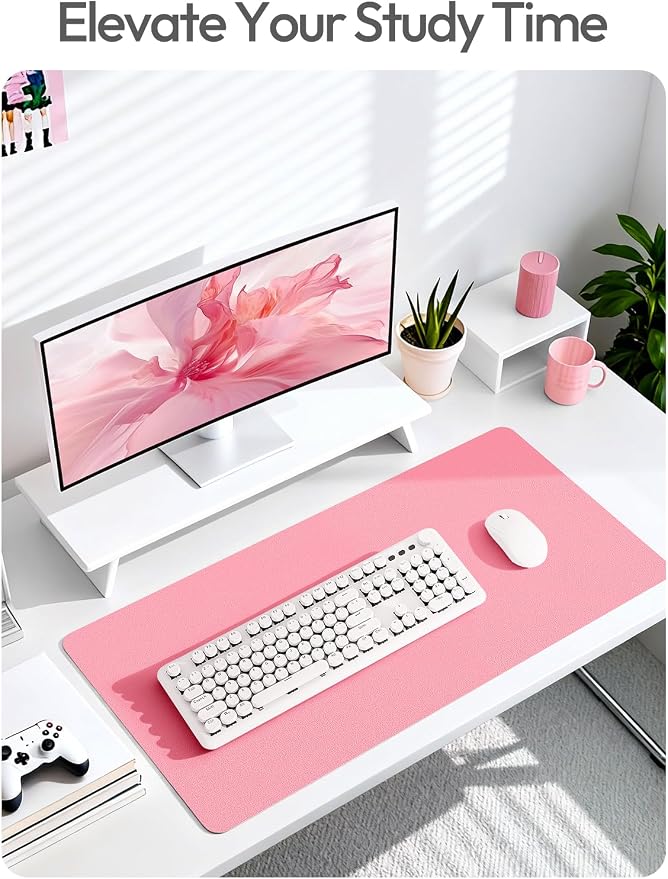YSAGi Leather Desk Pad Protector, Office Desk Mat, Large Mouse Pad, Non-Slip PU Leather Desk Blotter, Laptop Desk Pad, Waterproof Desk Writing Pad for Office and Home (Pink, 47" x 17")