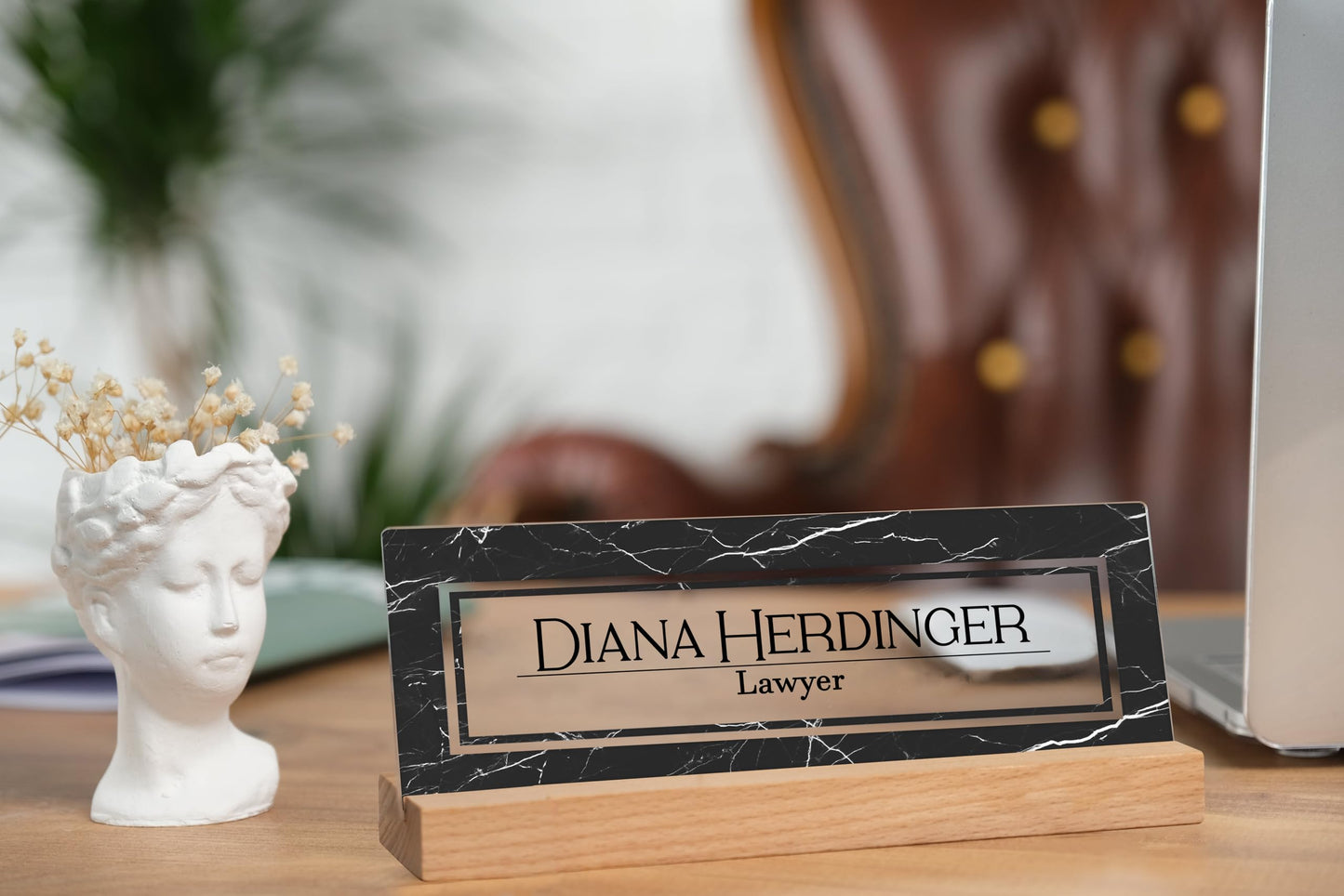 Personalized Desk Nameplate, Custom Acrylic Office Sign for Him Boss, Professional Name Plate for Coworkers, Custom Gift Idea for Office, New Job Gift, Coworker Gift, Phd Gift (Marble Design-3)