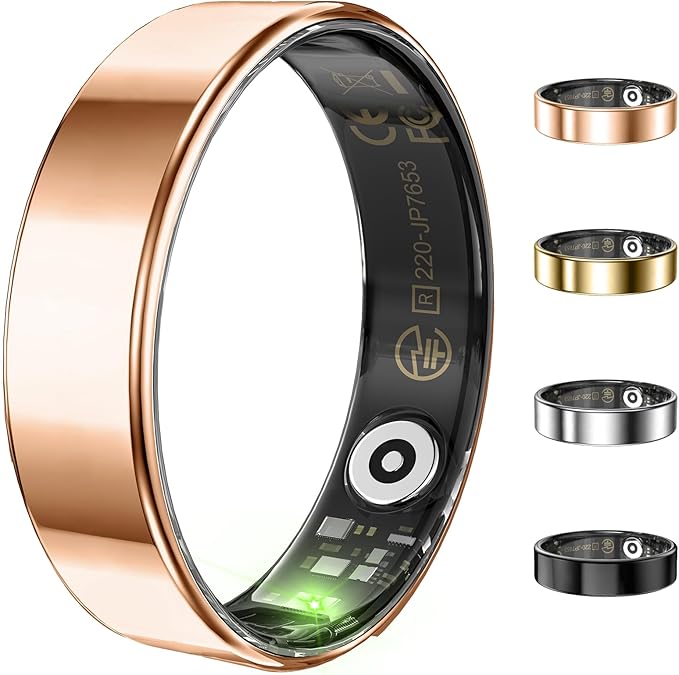 Ultra-thin Smart Ring for Women Men, Activity Fitness Tracker, Waterproof Fitness Ring with Sleep Tracker, 24/7 Heart Rate Monitor,Step Counter,Calorie Pedometer,No APP Fee,for iOS Android(RoseGold#7)