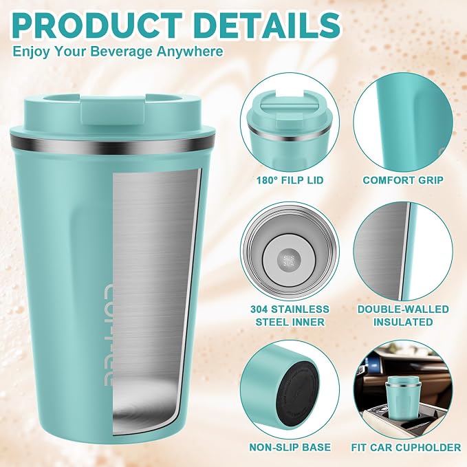 CS COSDDI 12 oz Stainless Steel Vacuum Insulated Tumbler - Coffee Travel Mug Spill Proof with Lid - Coffee Cups for Keep Hot/Ice Coffee,Tea and Beer