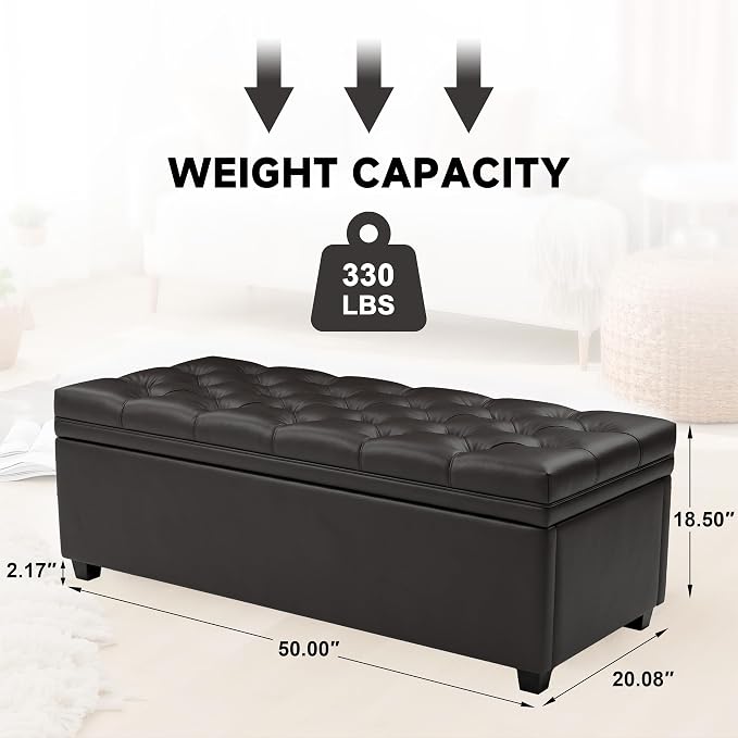 Mangodan 43" Storage Ottoman Bench, Tufted Ottoman with Storage for Living Room, Large End of Bed Ottomans, Modern Entryway Benchs, Window & Bedroom Benches for Foot of Bed (Faux Leather Black)