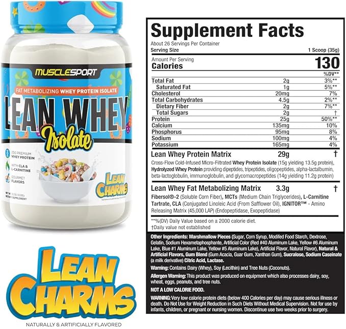 Musclesport Lean Whey Revolution??Protein Powder - Whey Protein Isolate - Low Calorie, Low Carb, Low Fat, Incredible Flavors - 25g Protein per Scoop (2lb, Lean Charms)