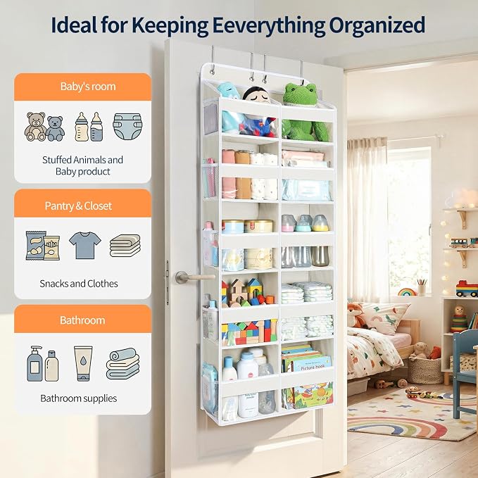 Yecaye Over The Door Organizer, 5 Tier Extra Large Behind Door Storage of 10 Compartments, 80lbs Heavy Duty Door Organizer Hanging with Clear Window for Closet Bedroom Pantry Bathroom, Beige