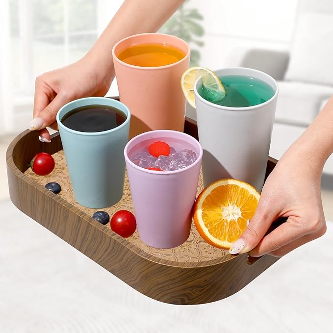 HEYCOME Set of 16 Wheat Straw Cups, 16 Pcs 20 oz Unbreakable Drinking Cups, Reusable Plastic Cups Sets, Water Glasses Tumblers, Microwave & Dishwasher Safe, Bpa Free, 8 Colors