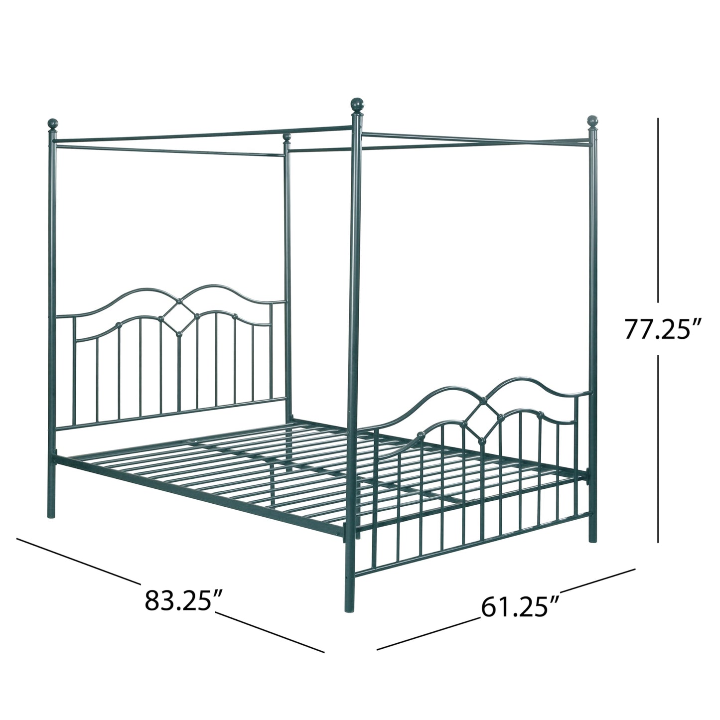 Christopher Knight Home Eileen Metal Canopy Bed Frame Queen Size with Headboard/Footboard, 4 Poster Platform Queen Bed Frame with Classic Knob Posts, Iron Slat Support, No Box Spring Needed, Blue