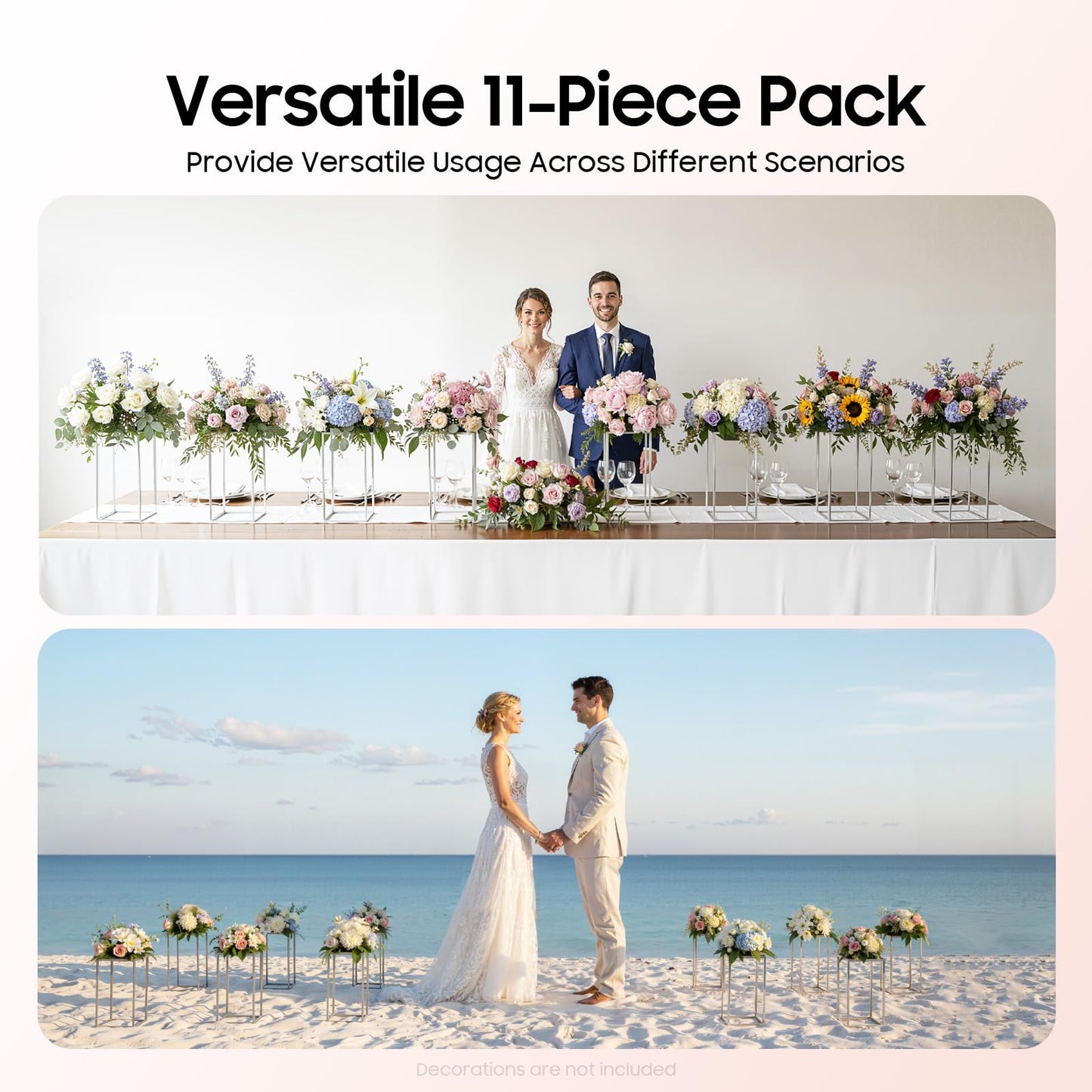 11Pcs Metal Flower Stand, 15.74inch Wedding Flower Display Stand Metal Rectangular Column Geometric Flower Stand Tall Floor Vase for Weddings Birthday Parties & Christmas Parties