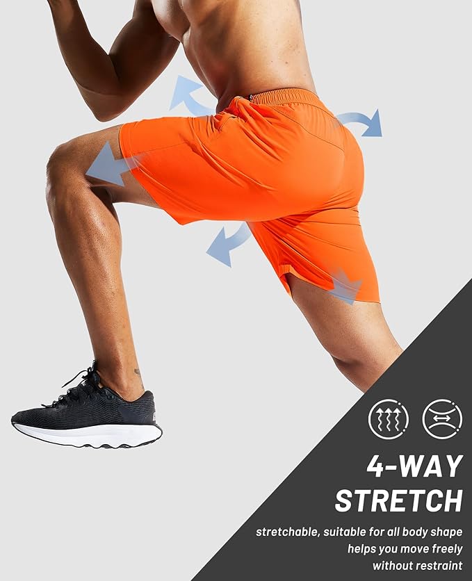 MIER Men's Quick Dry Running Shorts with Zipper Pocket, Elastic Waist Athletic Workout Exercise Fitness Shorts, 7 Inch