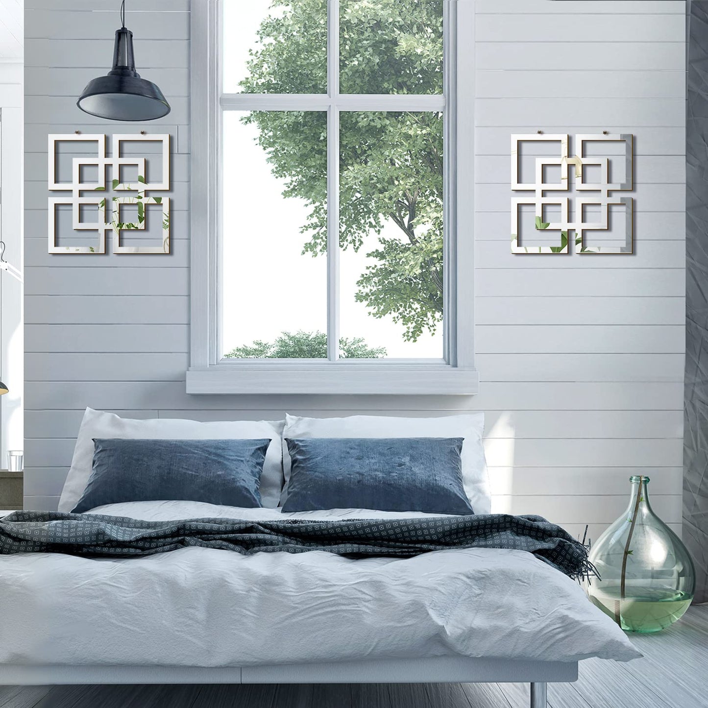 Weysat Wall Mount Home Mirror, 2 Pieces Silver Square Decorative Mirror for Bedroom, Living Room, Bathroom, 11.8 x 11.8 inches