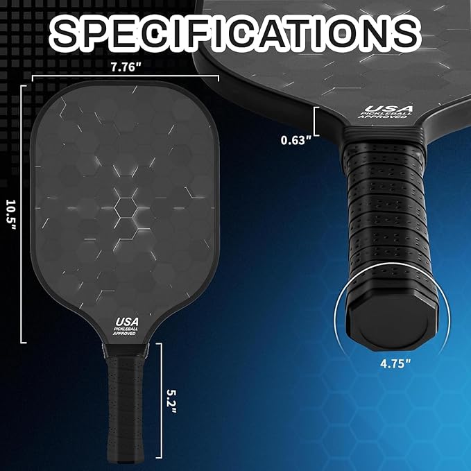 99.9% T300 Carbon Fiber Lightweight Pickleball Paddles Set of 2 Indoor Outdoor Games Equipment Beginner Intermediate Pro Sports Accessories Gifts