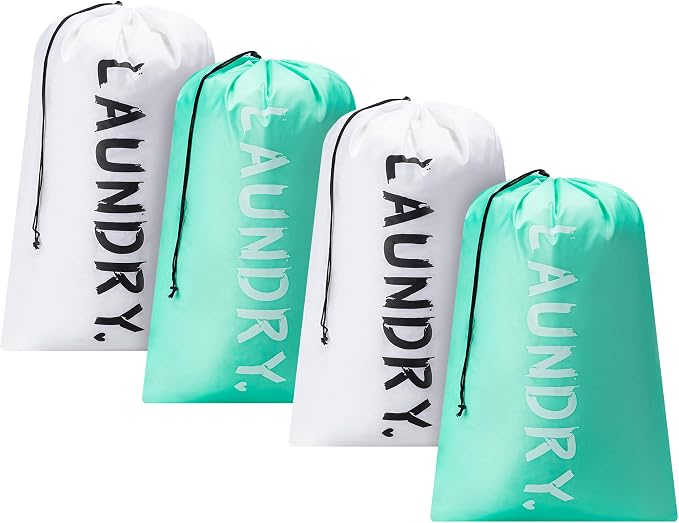 4 Pack XL Travel Laundry Bag, Machine Washable Dirty Clothes Organizer with Drawstring,Large Enough to Hold 4 Loads of Laundry, Easy Fit a Laundry Hamper or Basket Travel Essentials 24" x 36"