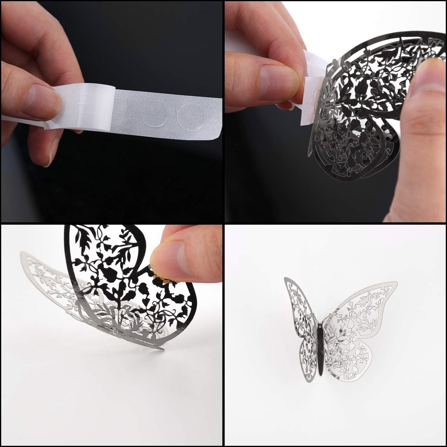 AIEX 24pcs 3D Butterfly Ornaments Removable Vivid Stickers with 3 Different Sizes (Silver)