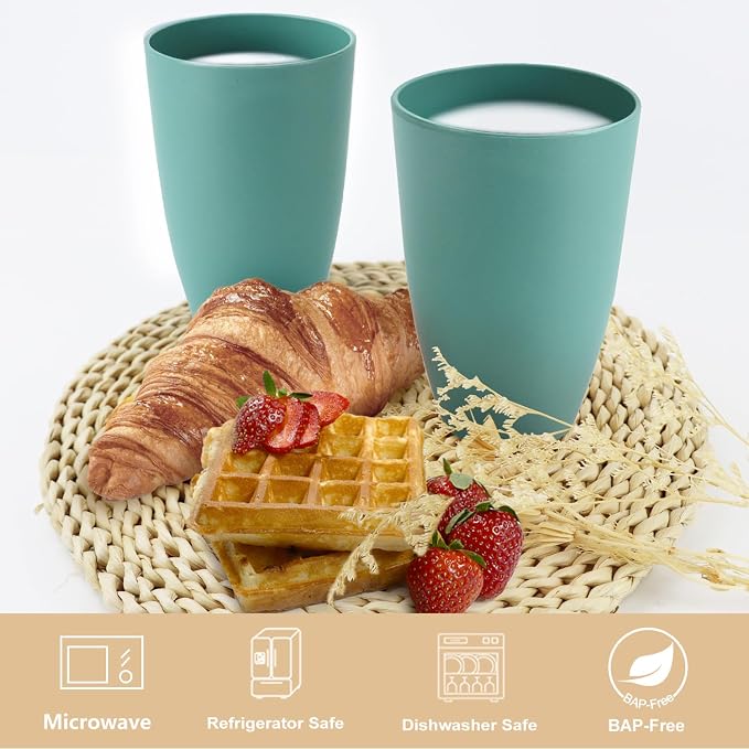 PYRMONT Wheat Straw Cups 20 Oz Alternative Plastic Cups Set of 6 Unbreakable Big Cups for Kitchen Dishwasher & Microwave Safe Large Water Cups for Iced Coffee,Smoothie-Green