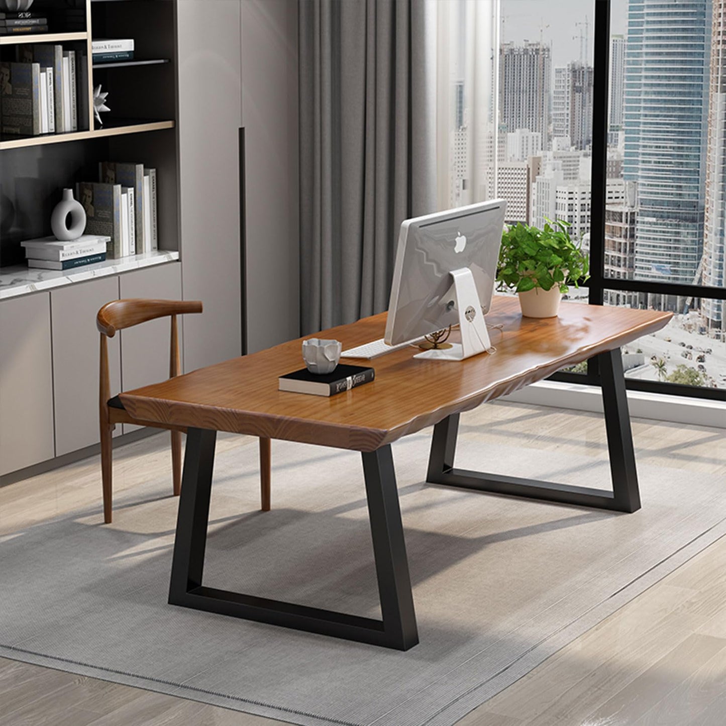 tiedingdingjiaju Modern Solid Wood Executive Desk – Spacious and Minimalist Home Office Workstation Perfect for Writing and Professional Use (Light Brown, 47in)