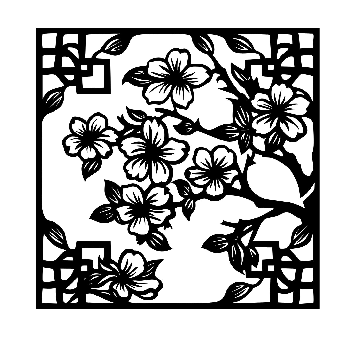 Metal Wall Decor | 35'' x 35'' x 0.05'' Cherry Blossom Asian Style Art Themed Wall Decorations | Handmade Indoor and Outdoor Wall Art (35'' x 35'', Cherry Blossom Asian Style, Black)