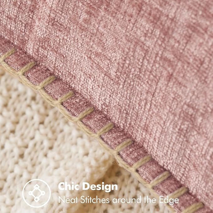 MIULEE Pack of 2 Lumbar Throw Pillow Covers 12x20 Inch Blush Pink Farmhouse Decorative Pillow Covers with Stitched Edge Soft Chenille Solid Dyed Pillow Covers for Couch Sofa Bed Living Room