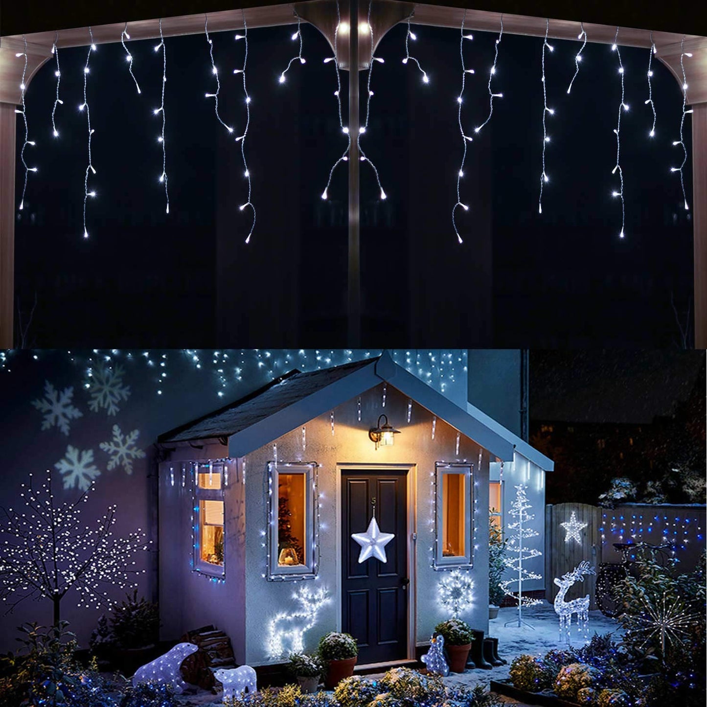 YASENN Icicle Lights 100LED 9.9Ft,8 Lighting Modes String Lights,Icicle Style Lights with Timer,Connectable Fairy Lights Plug in for Wall Eave Roof Porch Garden Christmas Decoration(Cool White)